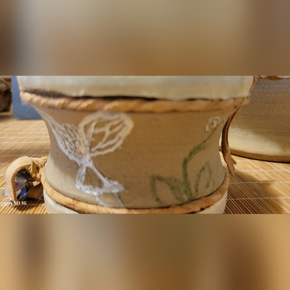 Handmade pottery Rattle Skin Drum Artist Made PNW 🎶 Vintage unique - Picture 8 of 12